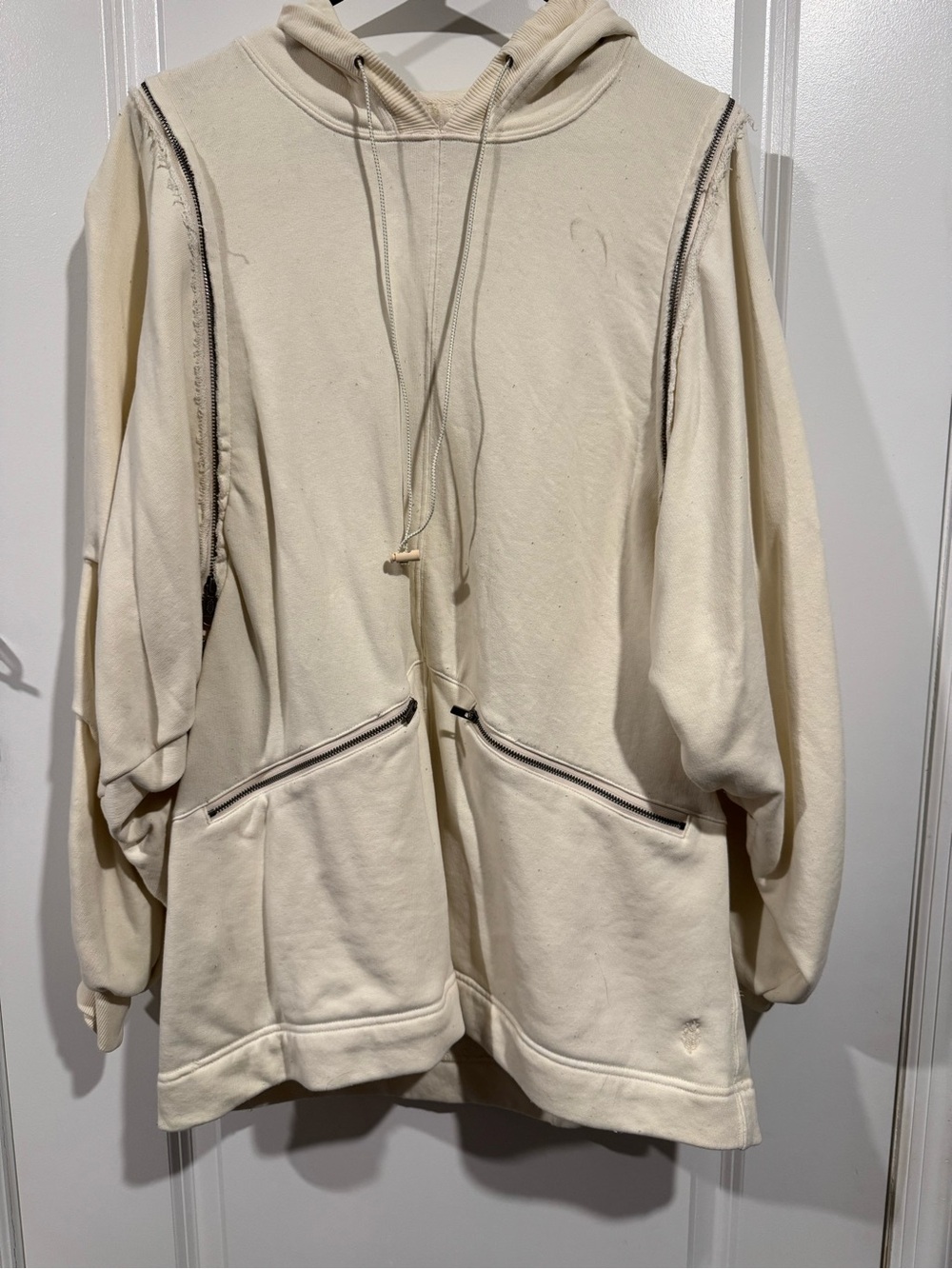 Free People Cream Oversized Hoodie with Zip Pockets